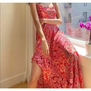 Free People Forever Yours Smocked Slip Dress in Red XL Womens